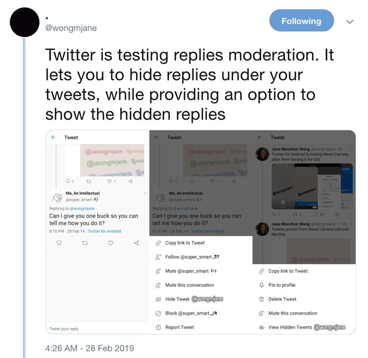 Twitter permitirá a los usuarios ocultar respuestas